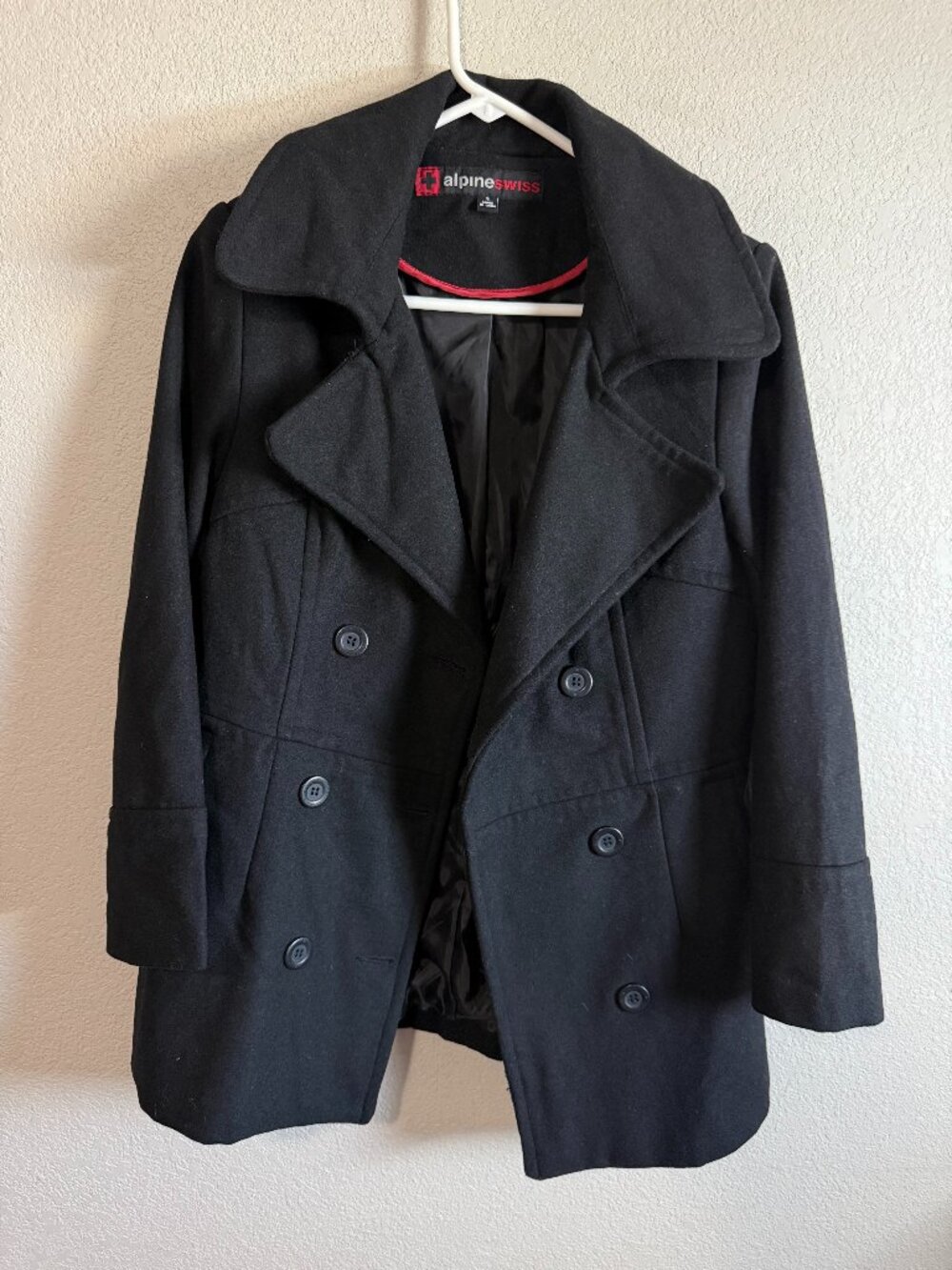 Women's Alpine Swiss Black Double-Breasted Peacoat Size S